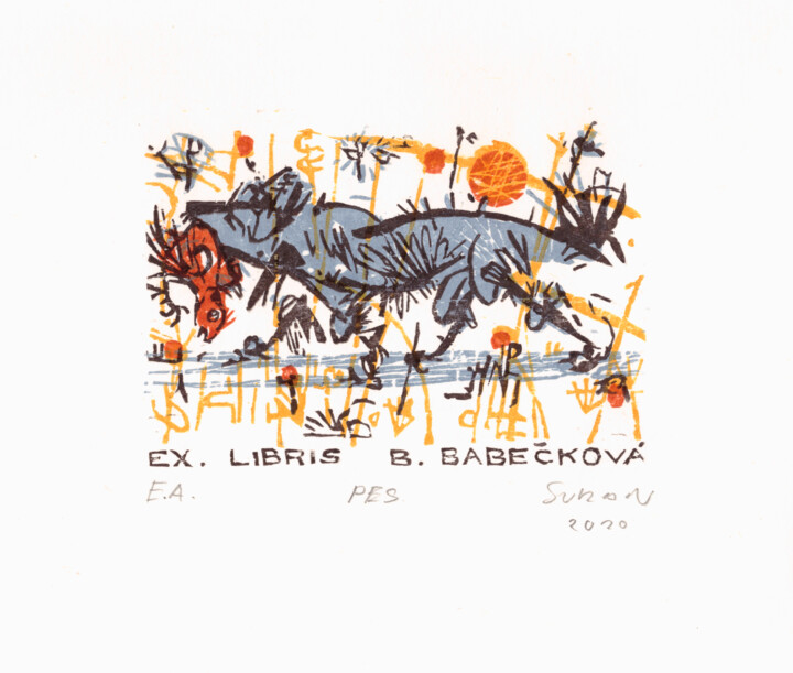 Prenten & gravures getiteld "Ex libris  B. Babeč…" door Rudolf Suran, Origineel Kunstwerk, Xylograaf