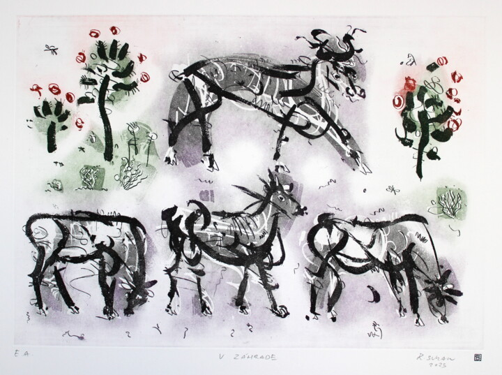 Incisioni, stampe intitolato "In the garden(cycle…" da Rudolf Suran, Opera d'arte originale, Acquaforte