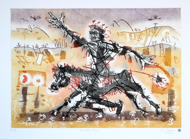 Printmaking titled "Daredevil.(cycle of…" by Rudolf Suran, Original Artwork, Etching