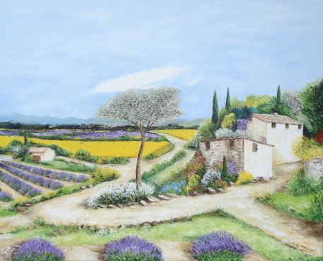 Pintura intitulada "lavende plateau de…" por Rudy Marilyn Dieusart Tordjman, Obras de arte originais