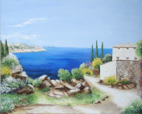 Painting titled "vue mer" by Rudy Marilyn Dieusart Tordjman, Original Artwork