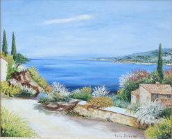 Pintura intitulada "vue mer Cannes" por Rudy Marilyn Dieusart Tordjman, Obras de arte originais