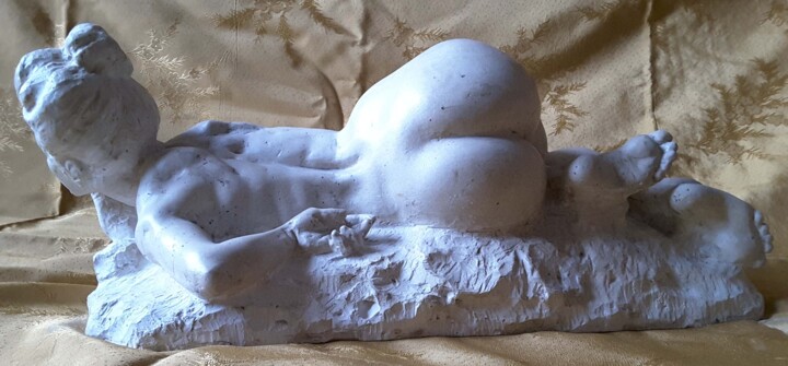 Скульптура под названием "LA CURIOSA" - Ruggero Zamponi, Подлинное произведение искусства, Гипс
