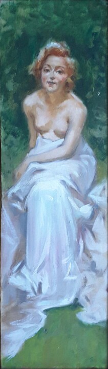 Peinture intitulée "RAGAZZA IN GIARDINO" par Ruggero Zamponi, Œuvre d'art originale, Huile