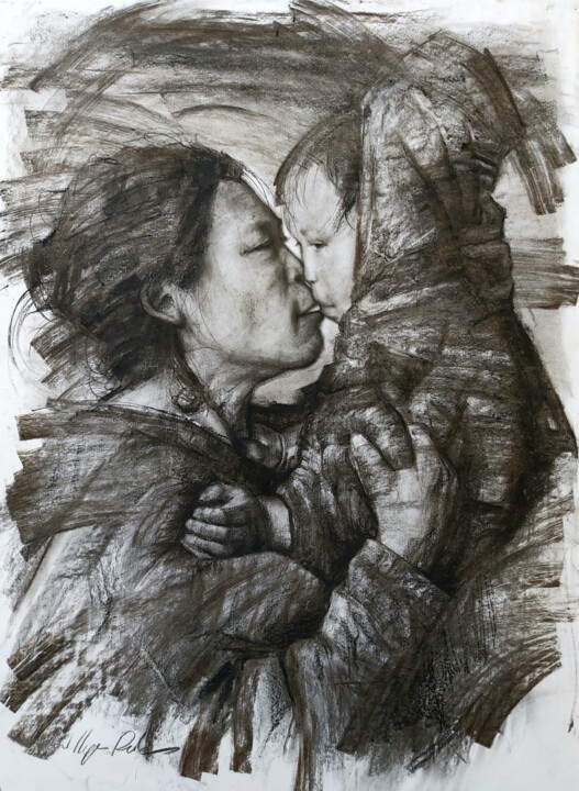 Dibujo titulada "LOVE" por Muh Ilyas Ruhiyat Artist, Obra de arte original, Carbón