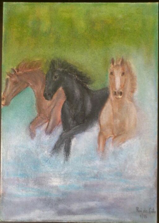 Painting titled "Cavalos" by Rui Da Costa - Artista Plastico Portugal, Original Artwork, Pastel