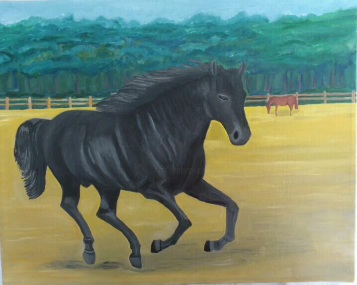 Painting titled "Meu Cavalo" by Rui Da Costa - Artista Plastico Portugal, Original Artwork, Oil