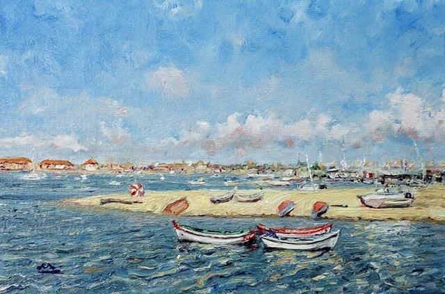 Pintura intitulada "Barcos no Tejo - Se…" por Rui Albuquerque, Obras de arte originais