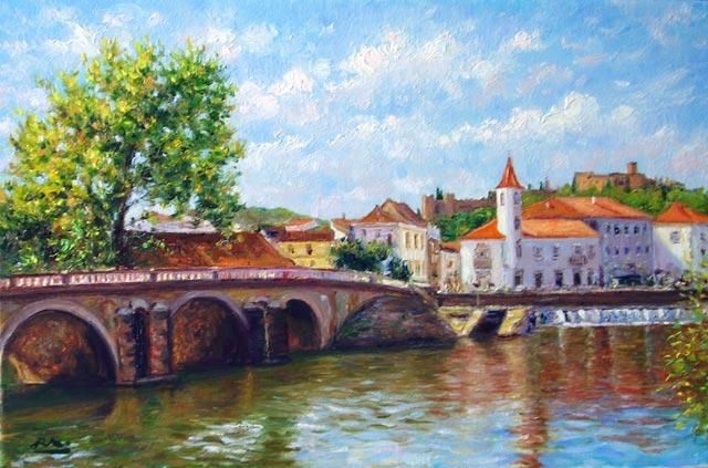 Pintura titulada "Rio Nabão - Tomar -…" por Rui Albuquerque, Obra de arte original, Oleo