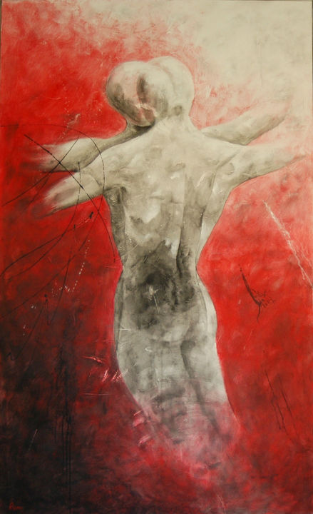 Pittura intitolato "Icarus - Too Close…" da Rumen Spasov, Opera d'arte originale, Acrilico
