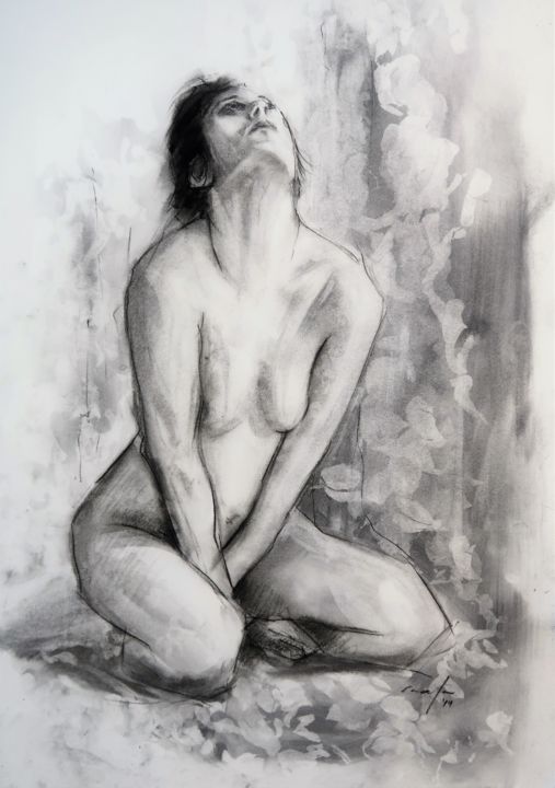 Disegno intitolato "nude 19.06" da Rupert Cefai, Opera d'arte originale, Carbone