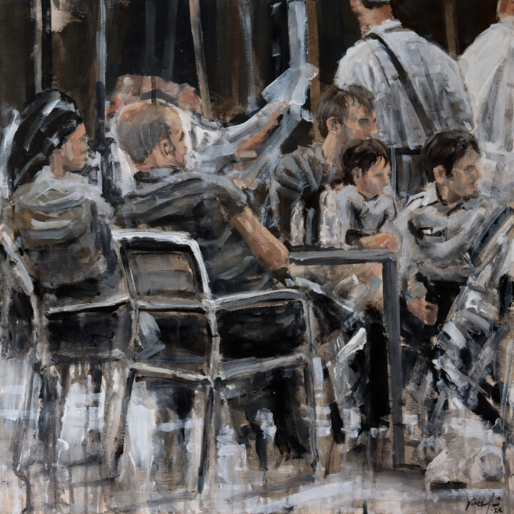 Painting titled "cafe II 24.044" by Rupert Cefai, Original Artwork, Acrylic Mounted on Wood Panel