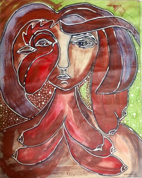 Peinture intitulée "Женщина-Петух" par Karang, Œuvre d'art originale, Acrylique