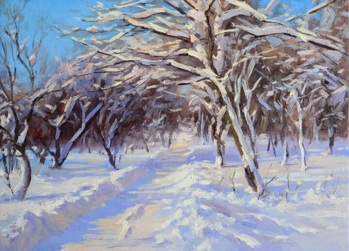 Peinture intitulée "Зимняя аллея" par Ruslan Kiprych, Œuvre d'art originale, Huile