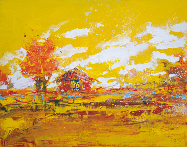 Painting titled "Yellow" by Ruslan Kolomiyets, Original Artwork, Acrylic Mounted on Wood Stretcher frame