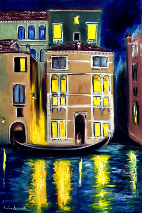 Картина под названием "Night in Venice, It…" - Ruslana Levandovska, Подлинное произведение искусства, Масло Установлен на Де…