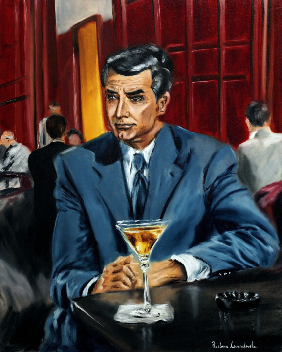 Painting titled "Cary Grant in North…" by Ruslana Levandovska, Original Artwork, Oil Mounted on Wood Stretcher frame
