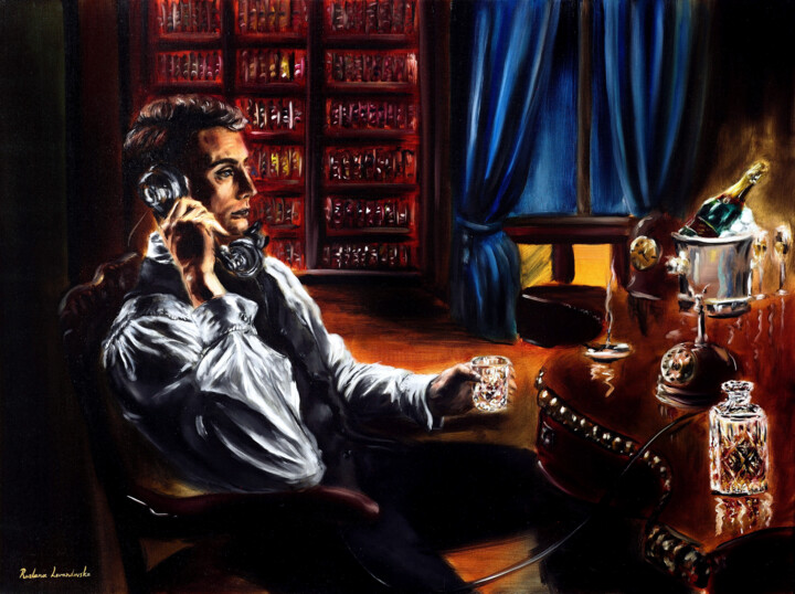 Картина под названием "The Whiskey Call" - Ruslana Levandovska, Подлинное произведение искусства, Масло Установлен на Деревя…