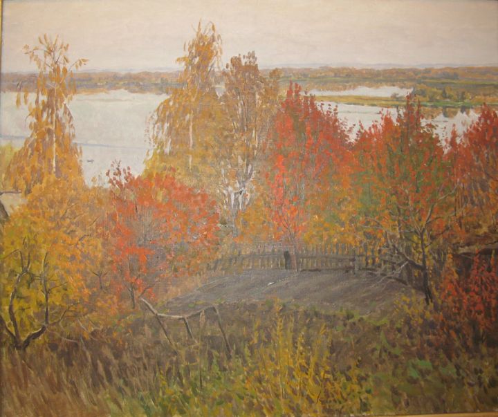 Painting titled "Осень над Волгой" by Ruslan L. Lavrinenko, Original Artwork, Oil