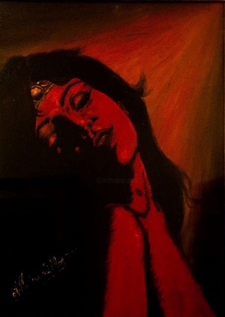 Painting titled "Donna in rosso 1977" by Michele Russolillo, Original Artwork, Oil
