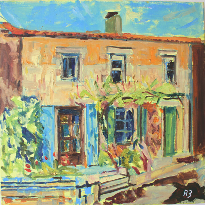 Painting titled "Fontegrive Gite" by Russell Bradley, Original Artwork, Oil Mounted on Wood Stretcher frame