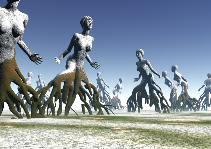 Digitale Kunst getiteld "The Rooted Runners" door Russell Newell, Origineel Kunstwerk, 3D-modellering