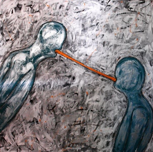 Painting titled "Tongue-tied" by Russ Ligtas, Original Artwork