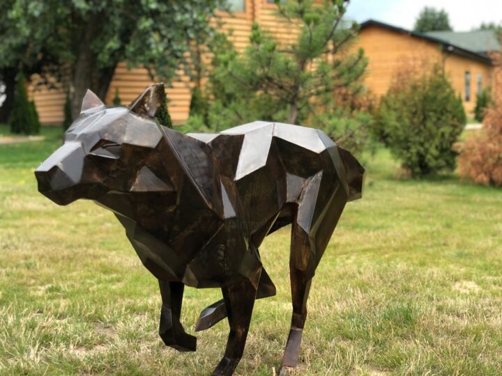 Скульптура под названием "running wolf" - Rustam Abdulaev, Подлинное произведение искусства, Нержавеющая сталь