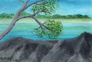 Painting titled "Grey Stone Lookout" by Rusty, Original Artwork