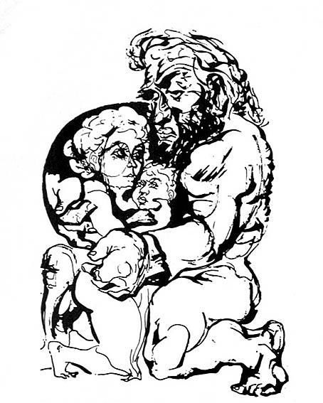 Drawing titled "Family" by Gabor Ruszkai, Original Artwork