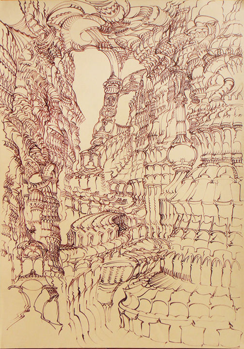 Disegno intitolato "gr-ghosttown05-lr30…" da Gabor Ruszkai, Opera d'arte originale