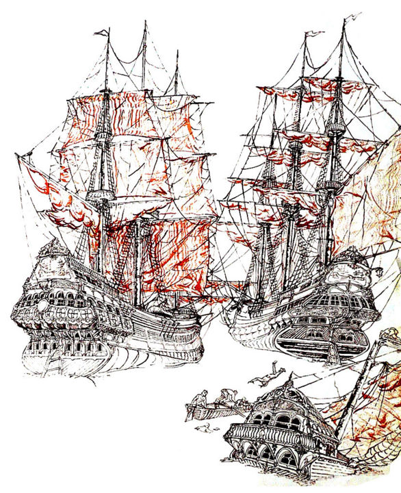 Disegno intitolato "gr-sinkingship04.jpg" da Gabor Ruszkai, Opera d'arte originale