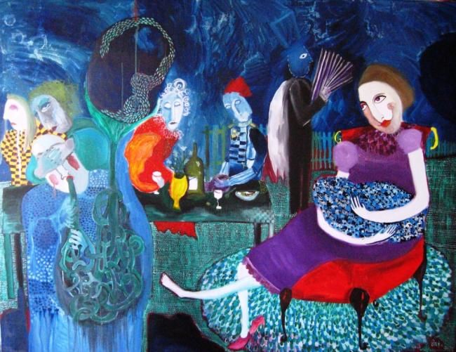 Malerei mit dem Titel "violet dress" von Ruta Spelskyte, Original-Kunstwerk