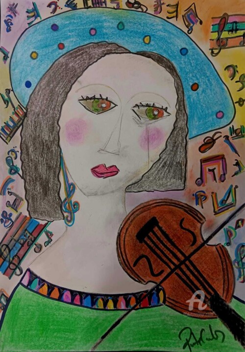 Painting titled "Violin in tears" by Rute Carlos, Original Artwork, Acrylic Mounted on Wood Stretcher frame
