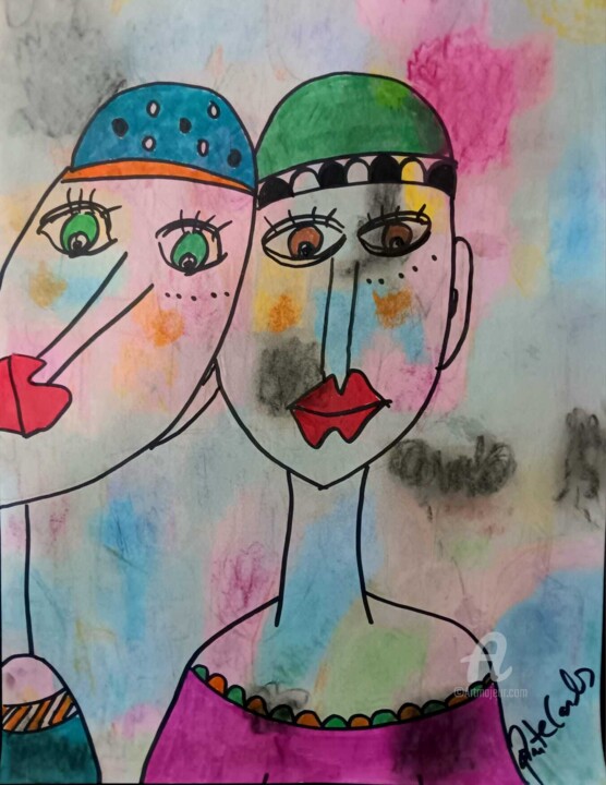 Painting titled "Inseparable" by Rute Carlos, Original Artwork, Acrylic Mounted on Wood Stretcher frame