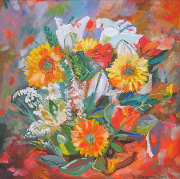 Painting titled "flowers 38" by Ruth Dubayová, Original Artwork, Oil