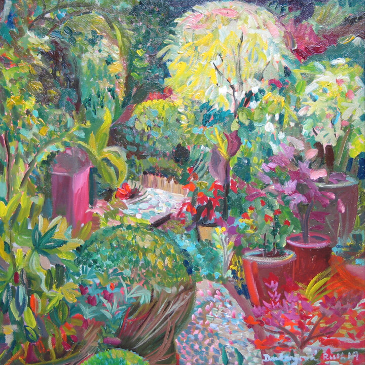 Painting titled "Garden 37." by Ruth Dubayová, Original Artwork, Oil Mounted on Wood Stretcher frame