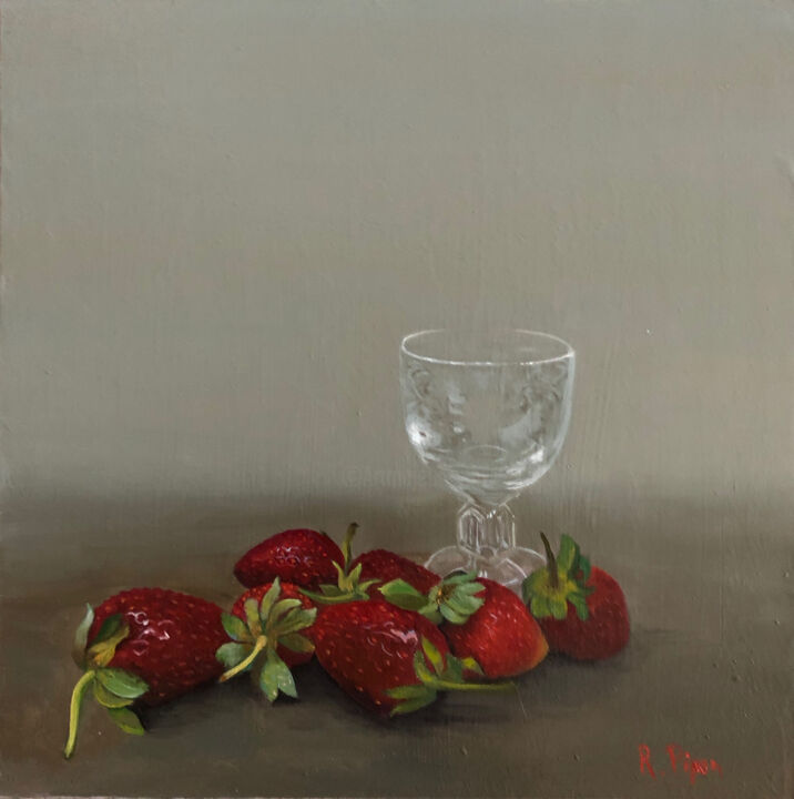 Painting titled "Fraises rouges avec…" by Ruth Piper, Original Artwork, Oil