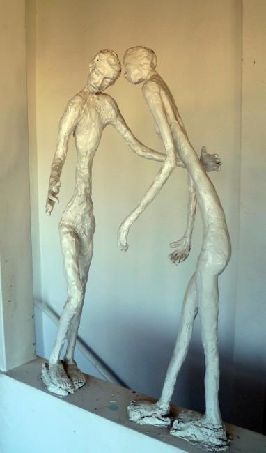 Sculpture titled "2 White Figures" by Ruth Peled-Ney, Original Artwork, Mixed Media