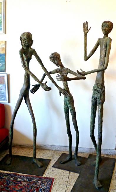 Sculpture titled "3 Figures" by Ruth Peled-Ney, Original Artwork, Metals