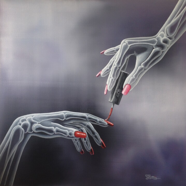 Peinture intitulée "skeleton nails  pai…" par Ruttnig Lionel, Œuvre d'art originale, Huile