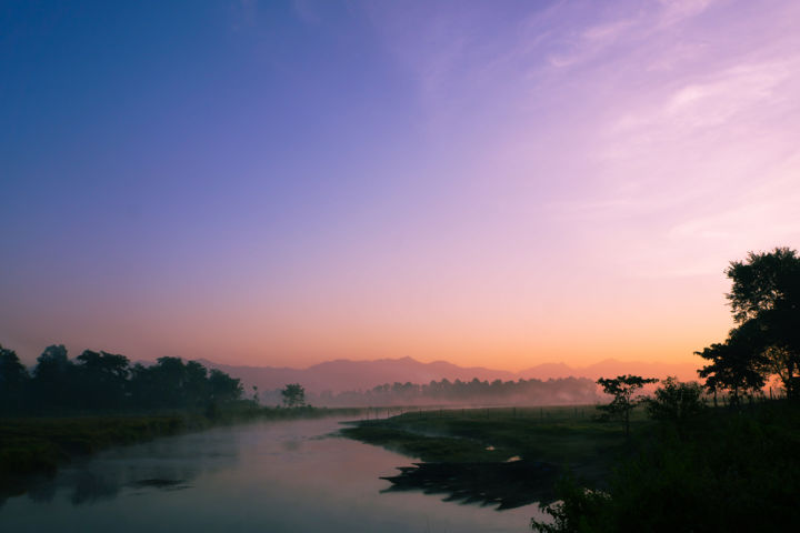 Fotografia zatytułowany „Dawn in Chitwan” autorstwa Ruud Kimmelaar, Oryginalna praca, Fotografia cyfrowa