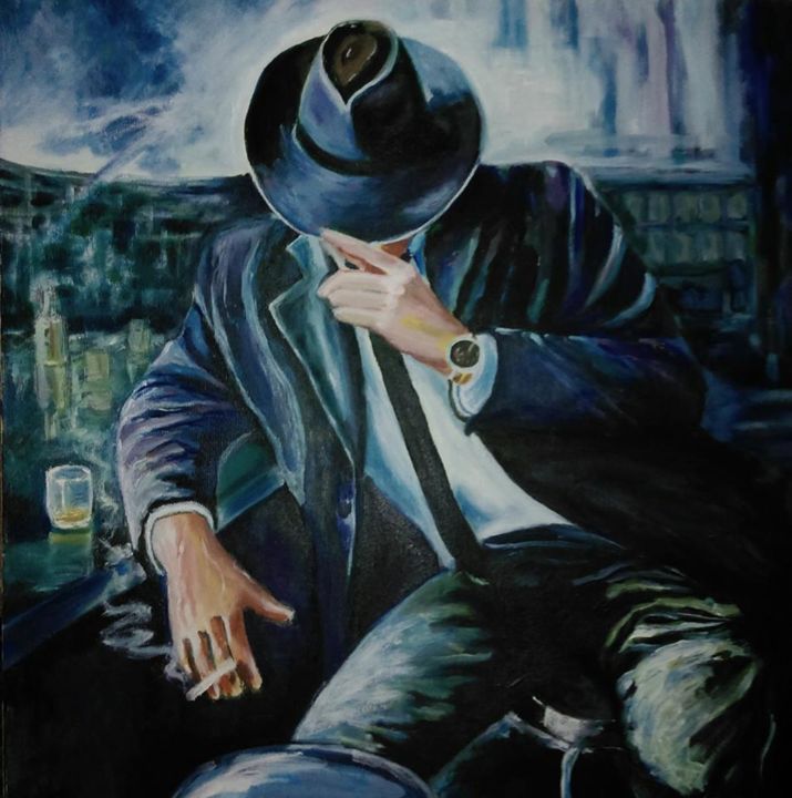 Painting titled "Gentlman 3" by Jaca Mina, Original Artwork, Oil