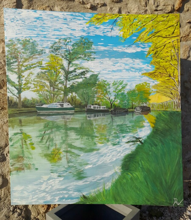 Painting titled "Canal du midi" by Rv...Art, Original Artwork, Acrylic