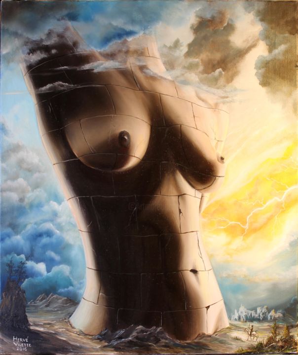 Peinture intitulée "la forteresse" par Hervé Vilette, Œuvre d'art originale, Huile