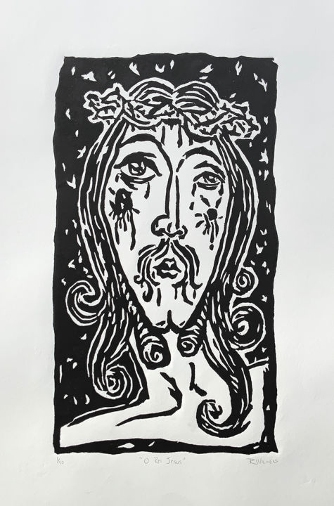 "O Rei Jesus" başlıklı Baskıresim Renato Wilmers tarafından, Orijinal sanat, Linocut