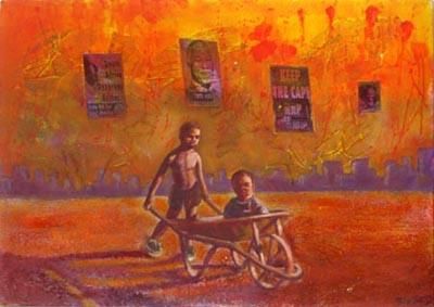 Painting titled "Wheelbarrow" by Ryan Ward, Original Artwork