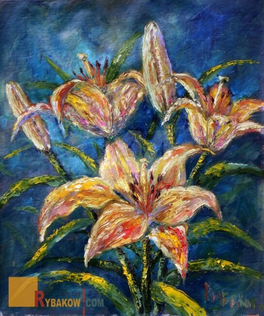 Painting titled "Flower Oil Knife pa…" by Rybakow Fine Art, Original Artwork, Oil