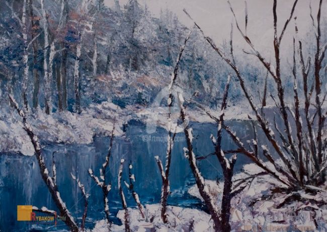 Peinture intitulée "Winter landscape -…" par Rybakow Fine Art, Œuvre d'art originale, Huile