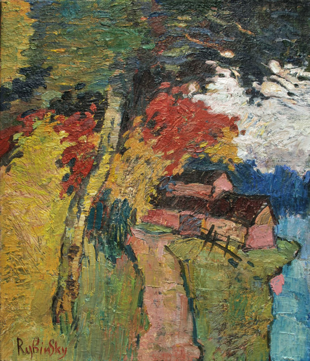 Painting titled "Пристань, октябрь." by Borys Rybinsky, Original Art, Oil